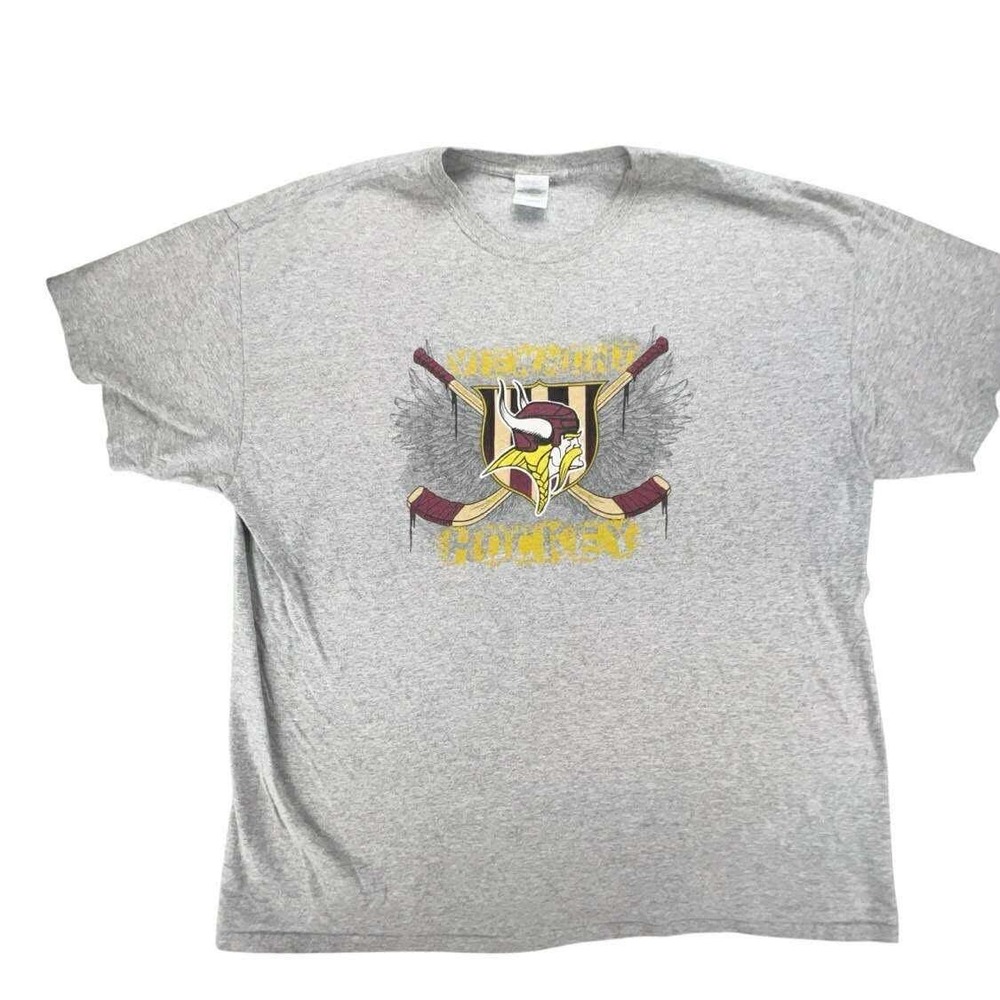 Viewmony Vikings Hockey T-Shirt Gildan Heavy Cotton Mens 2XL Sportswear Gray